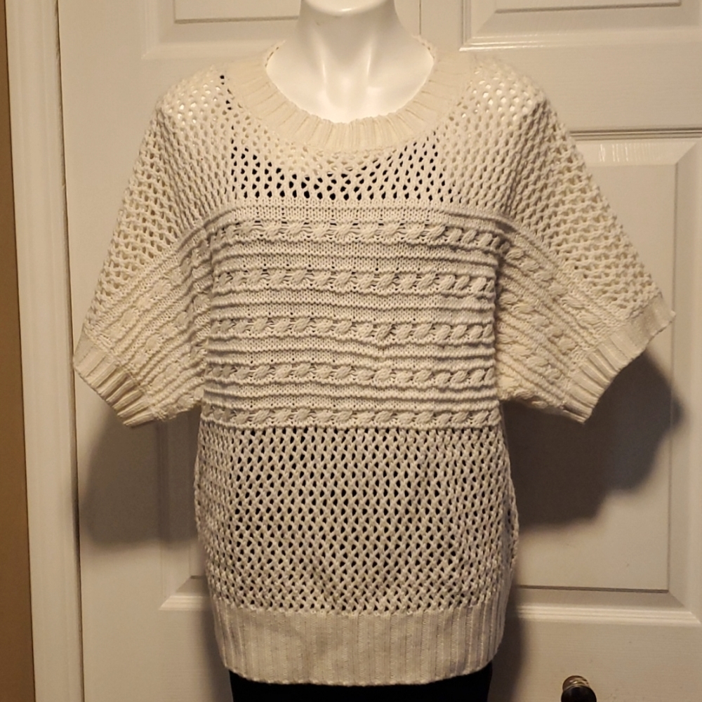 Devoted Luxury Apparel Crocheted Women's Cream Short Sleeve Top - Small & Medium